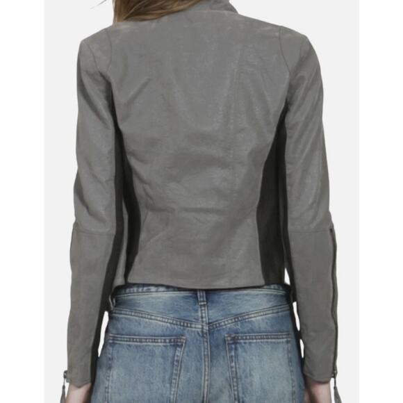 Free People Gray Faux Vegan Leather Zip Up Moto Jacket Women Sz 10 - Picture 16 of 16